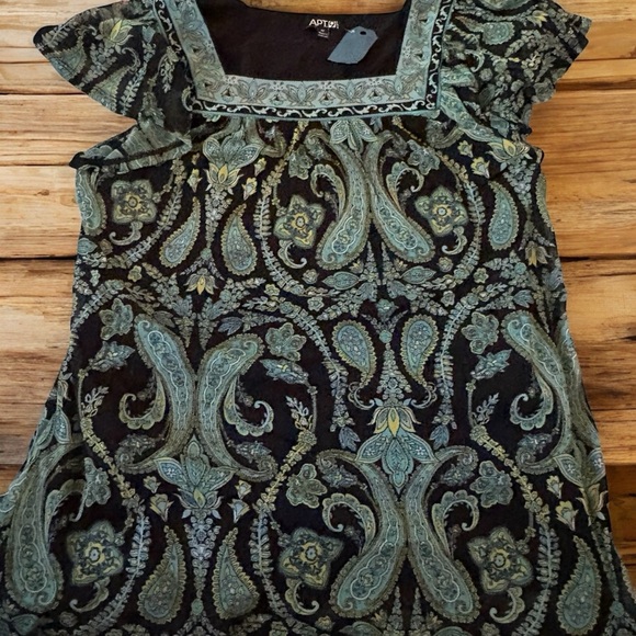 Apt. 9 Women's Paisley Blouse - Black and Green, Sz M - Picture 2 of 8